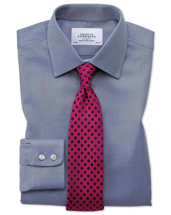 Charles Tyrwhitt Extra Slim Fit Egyptian Cotton Cavalry Twill Navy Blue Dress Casual Shirt French Cuff Size 14.5/32 By Charles Tyrwhitt