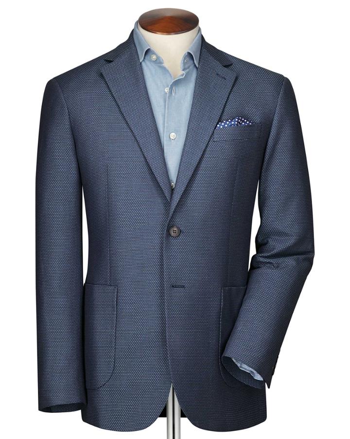 Charles Tyrwhitt Slim Fit Blue And Sky Semi-plain Cotton Jacket Size 38 By Charles Tyrwhitt