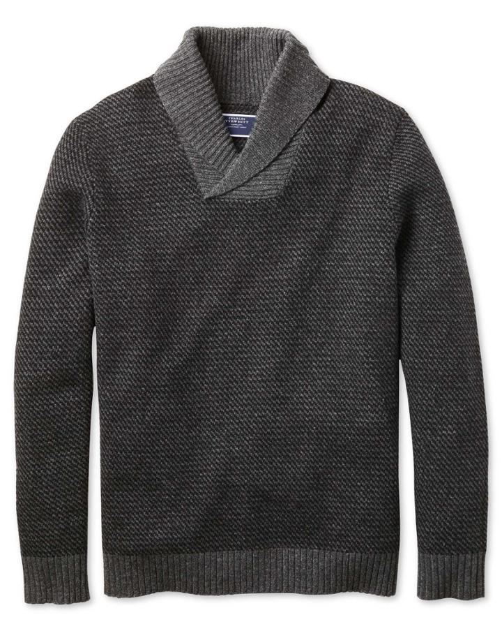  Charcoal Shawl Collar Jacquard Wool Sweater Size Medium By Charles Tyrwhitt