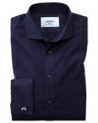 Charles Tyrwhitt Slim Fit Spread Collar Non-iron Twill Navy Blue Cotton Dress Casual Shirt French Cuff Size 14.5/33 By Charles Tyrwhitt