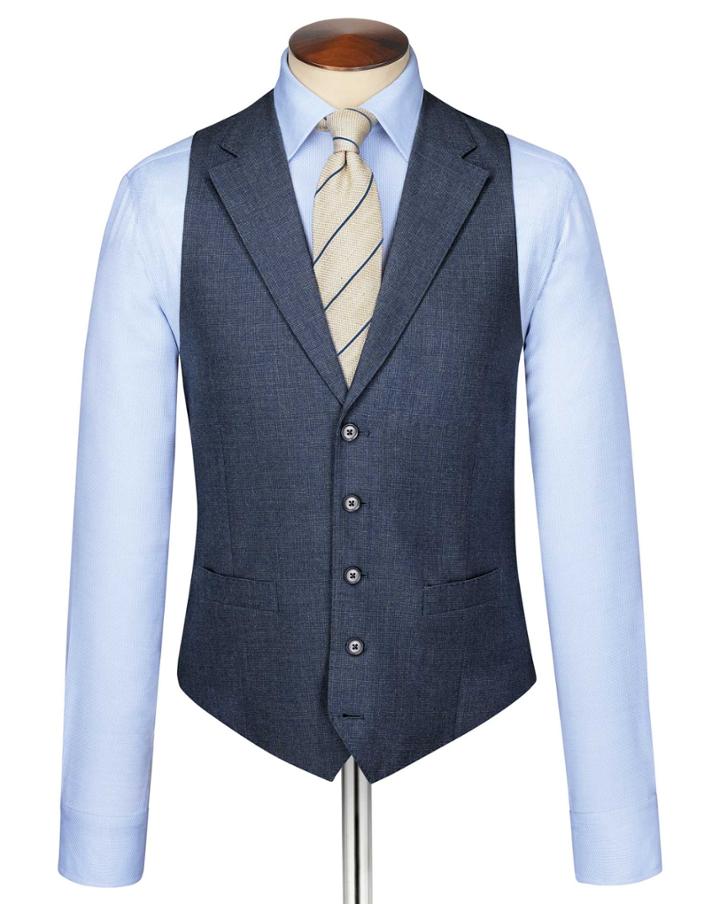Charles Tyrwhitt Airforce Blue Puppytooth Panama Business Suit Wool Vest Size W36 By Charles Tyrwhitt