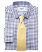  Slim Fit Twill Grid Check Navy Cotton Dress Shirt Single Cuff Size 15/34 By Charles Tyrwhitt