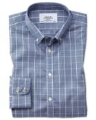 Charles Tyrwhitt Classic Fit Button-down Non-iron Prince Of Wales Navy Blue And White Cotton Dress Casual Shirt Single Cuff Size 15.5/33 By Charles Tyrwhitt
