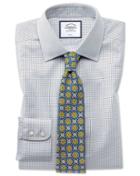 Classic Fit Non-iron Twill Mini Grid Check Grey Cotton Dress Shirt French Cuff Size 15.5/33 By Charles Tyrwhitt