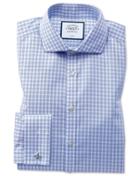  Slim Fit Non-iron Twill Gingham Sky Blue Cotton Dress Shirt French Cuff Size 14.5/33 By Charles Tyrwhitt