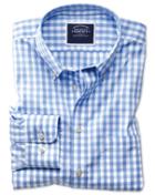  Slim Fit Non-iron Sky Blue Gingham Poplin Cotton Casual Shirt Single Cuff Size Large By Charles Tyrwhitt