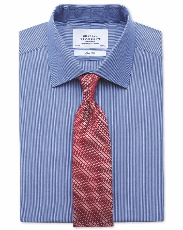 Charles Tyrwhitt Slim Fit Fine Stripe Navy Cotton Dress Shirt French Cuff Size 14.5/33 By Charles Tyrwhitt