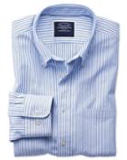 Charles Tyrwhitt Classic Fit Button-down Washed Oxford White And Blue Stripe Cotton Casual Shirt Single Cuff Size Large By Charles Tyrwhitt