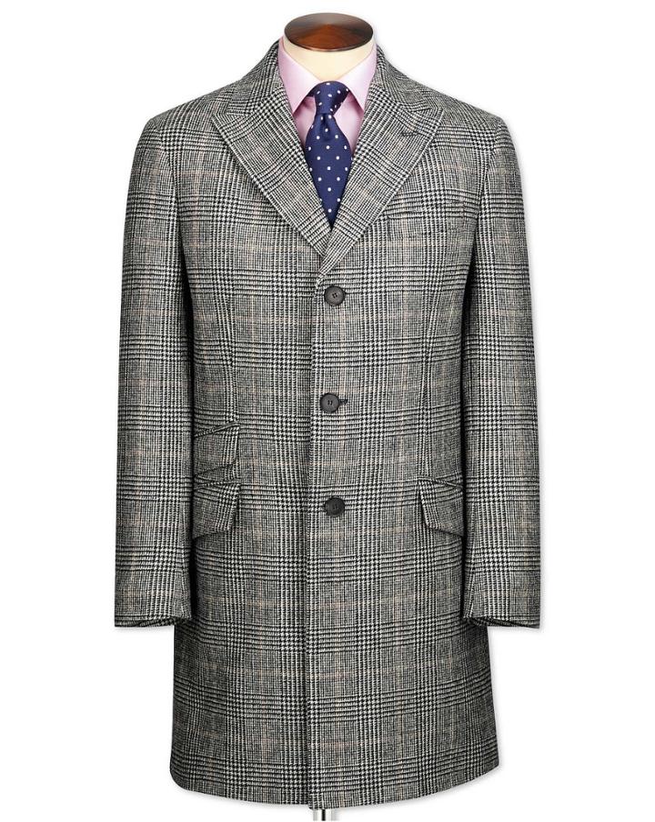 Charles Tyrwhitt Grey Checkered Wool Epsom Overwool Coat Size 36 By Charles Tyrwhitt