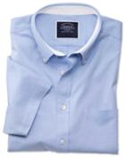 Charles Tyrwhitt Classic Fit Button-down Washed Oxford Short Sleeve Sky Blue Cotton Casual Shirt Single Cuff Size Large By Charles Tyrwhitt