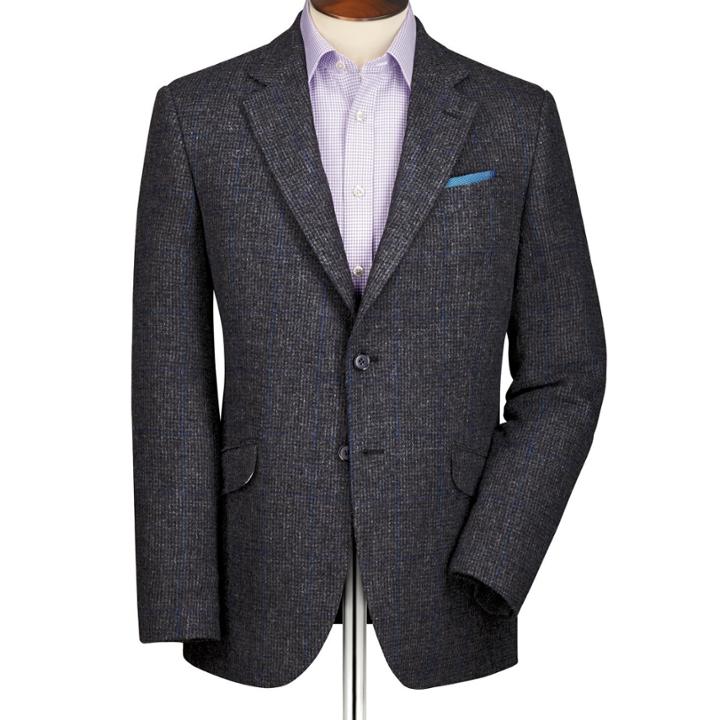 Charles Tyrwhitt Charles Tyrwhitt Grey Slim Fit Windowpane British Tweed Wool Jacket Size 38