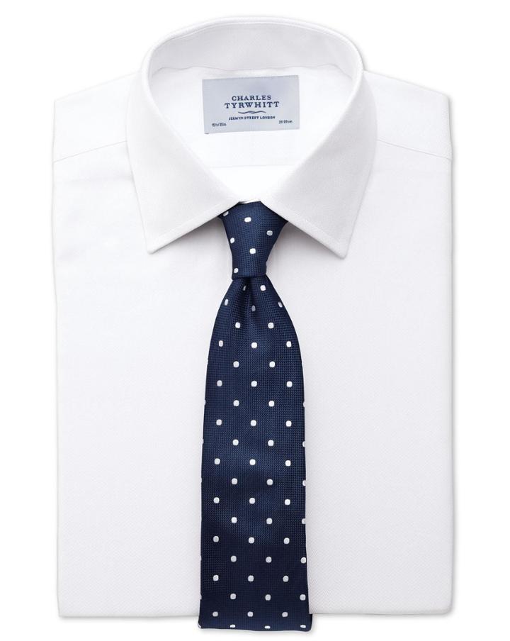 Charles Tyrwhitt Charles Tyrwhitt Classic Fit Small Herringbone White Cotton Dress Shirt Size 15.5/35