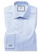  Classic Fit Egyptian Cotton Royal Oxford Sky Blue Check Dress Shirt French Cuff Size 15.5/33 By Charles Tyrwhitt