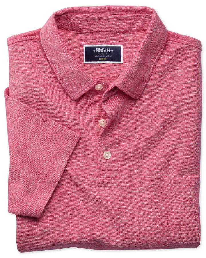  Dark Pink Cotton Linen Polo Size Large By Charles Tyrwhitt