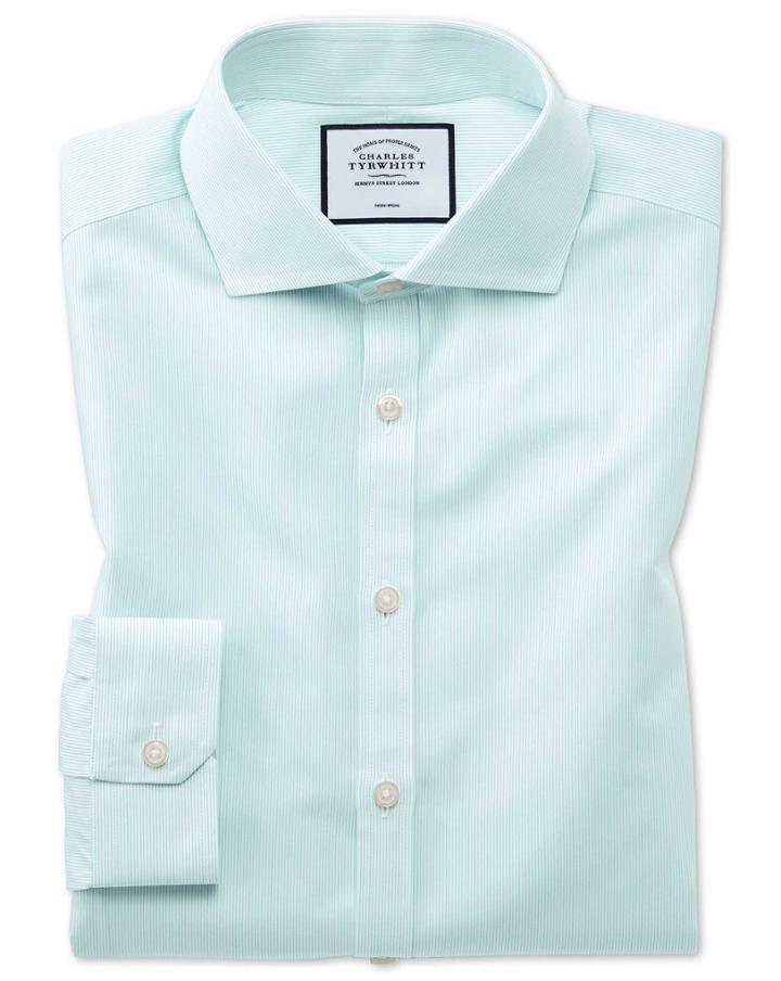  Super Slim Fit Non-iron Tyrwhitt Cool Poplin Aqua Cotton Dress Shirt Single Cuff Size 14/33 By Charles Tyrwhitt