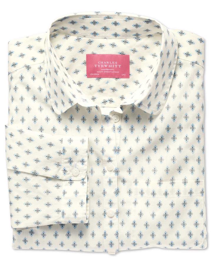 Charles Tyrwhitt Charles Tyrwhitt Women's Semi-fitted Cotton Floral Print Natural Tab Sleeve Shirt Size 2