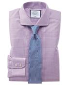  Extra Slim Fit Spread Collar Non-iron Pink Check Natural Cool Pink Check Cotton Dress Shirt Single Cuff Size 15.5/35 By Charles Tyrwhitt
