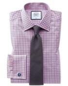  Classic Fit Non-iron Twill Gingham Berry Cotton Dress Shirt French Cuff Size 15/33 By Charles Tyrwhitt