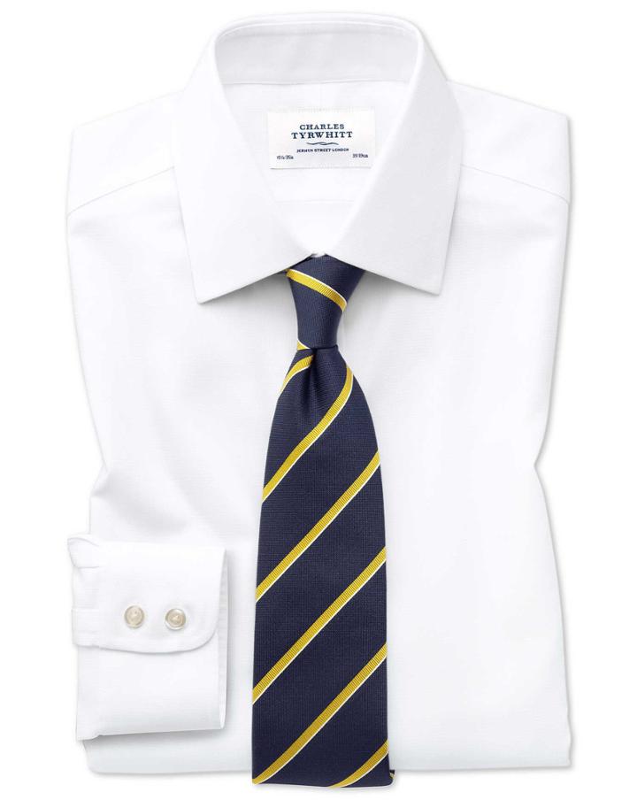  Slim Fit Non-iron Square Weave White Cotton Dress Shirt French Cuff Size 15/34 By Charles Tyrwhitt