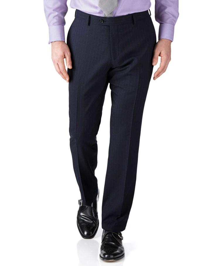 Charles Tyrwhitt Charles Tyrwhitt Dark Blue Stripe Slim Fit Flannel Business Suit Wool Pants Size W30 L38
