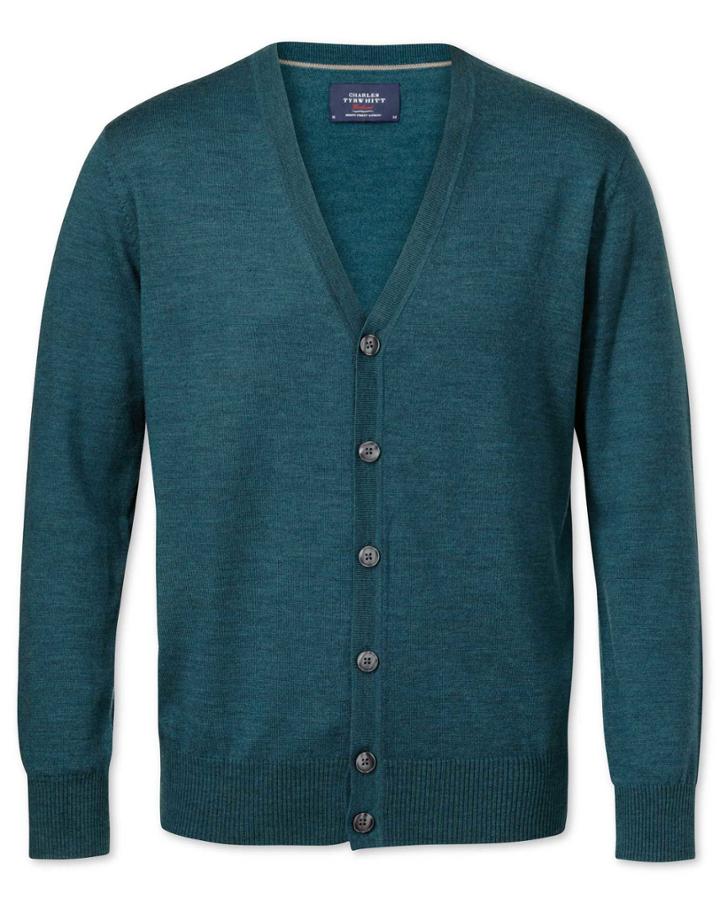 Charles Tyrwhitt Charles Tyrwhitt Green Merino Wool Cardigan Size Large