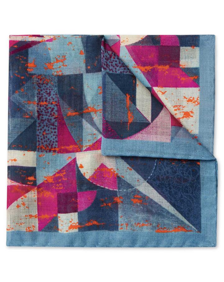  Sky And Pink Multi Abstract Print Luxury Italian Wool Pocket Square By Charles Tyrwhitt