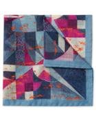  Sky And Pink Multi Abstract Print Luxury Italian Wool Pocket Square By Charles Tyrwhitt