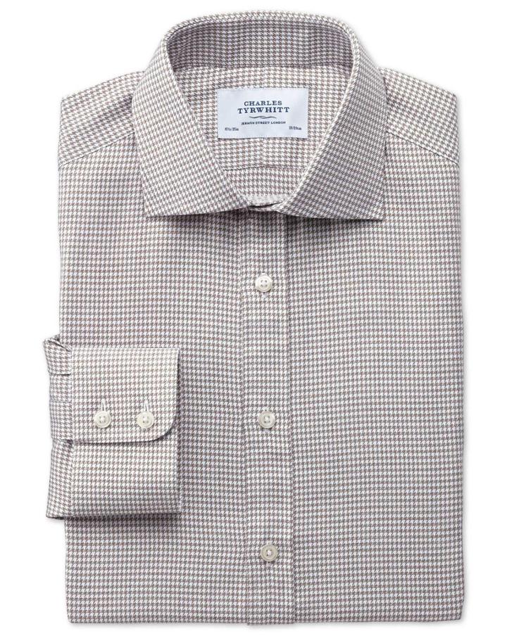 Charles Tyrwhitt Charles Tyrwhitt Extra Slim Fit Semi-spread Collar Melange Puppytooth Stone Cotton Dress Shirt Size 14.5/33
