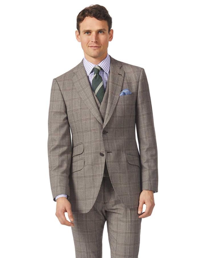  Grey Slim Fit British Prince Of Wales Check Luxury Suit Wool Jacket Size 36 By Charles Tyrwhitt