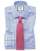  Classic Fit Non-iron Royal Blue Grid Check Twill Cotton Dress Shirt Single Cuff Size 15/33 By Charles Tyrwhitt