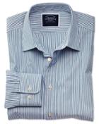  Slim Fit Blue And Green Stripe Soft Washed Cotton Casual Shirt Single Cuff Size Medium By Charles Tyrwhitt