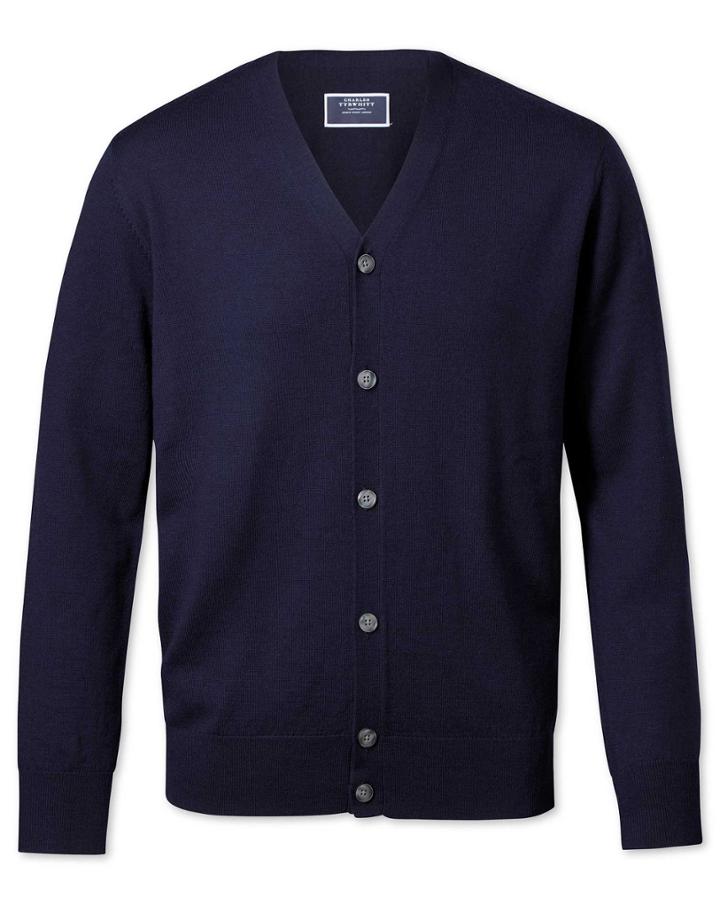  Navy Merino 100percent Merino Wool Cardigan Size Large By Charles Tyrwhitt