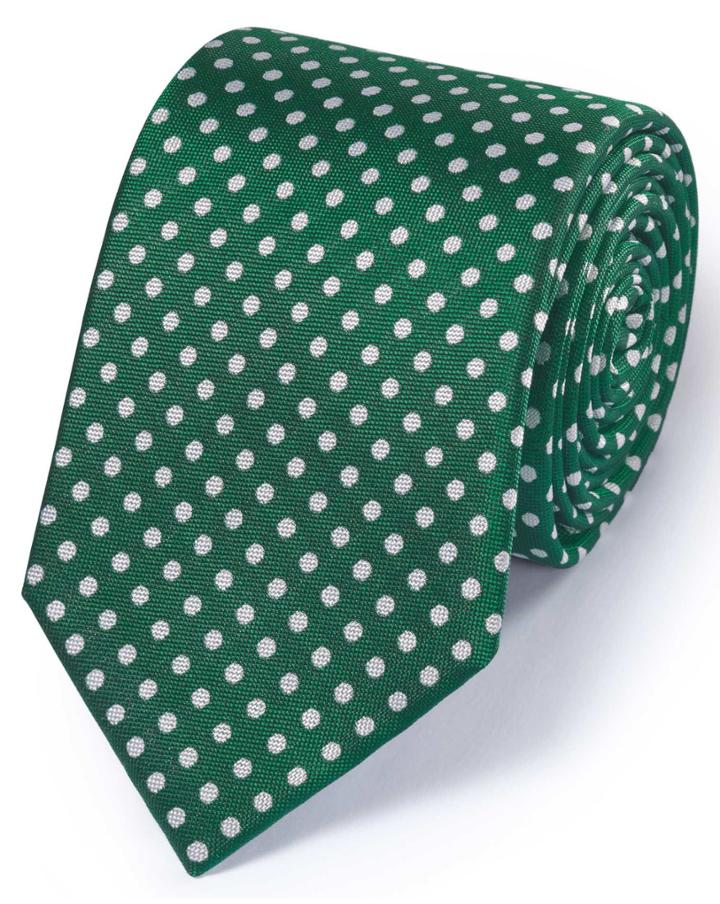 Charles Tyrwhitt Charles Tyrwhitt Green Silk Classic Oxford Spot Tie