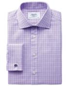 Charles Tyrwhitt Slim Fit Prince Of Wales Basketweave Lilac Cotton Dress Shirt Single Cuff Size 16/34 By Charles Tyrwhitt