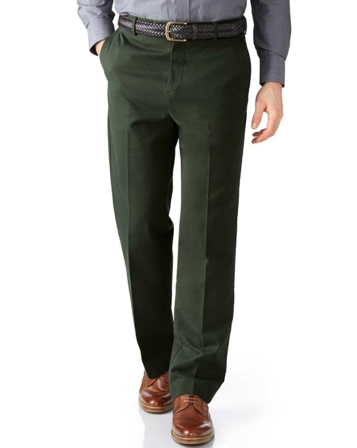 Charles Tyrwhitt Charles Tyrwhitt Dark Green Classic Fit Flat Front Non-iron Cotton Chino Pants Size W30 L38