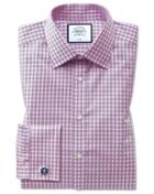  Classic Fit Non-iron Twill Gingham Berry Cotton Dress Shirt Single Cuff Size 15/33 By Charles Tyrwhitt