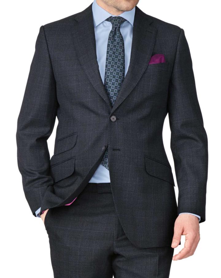 Charles Tyrwhitt Charles Tyrwhitt Blue Slim Fit Thornproof Luxury Suit Wool Jacket Size 36