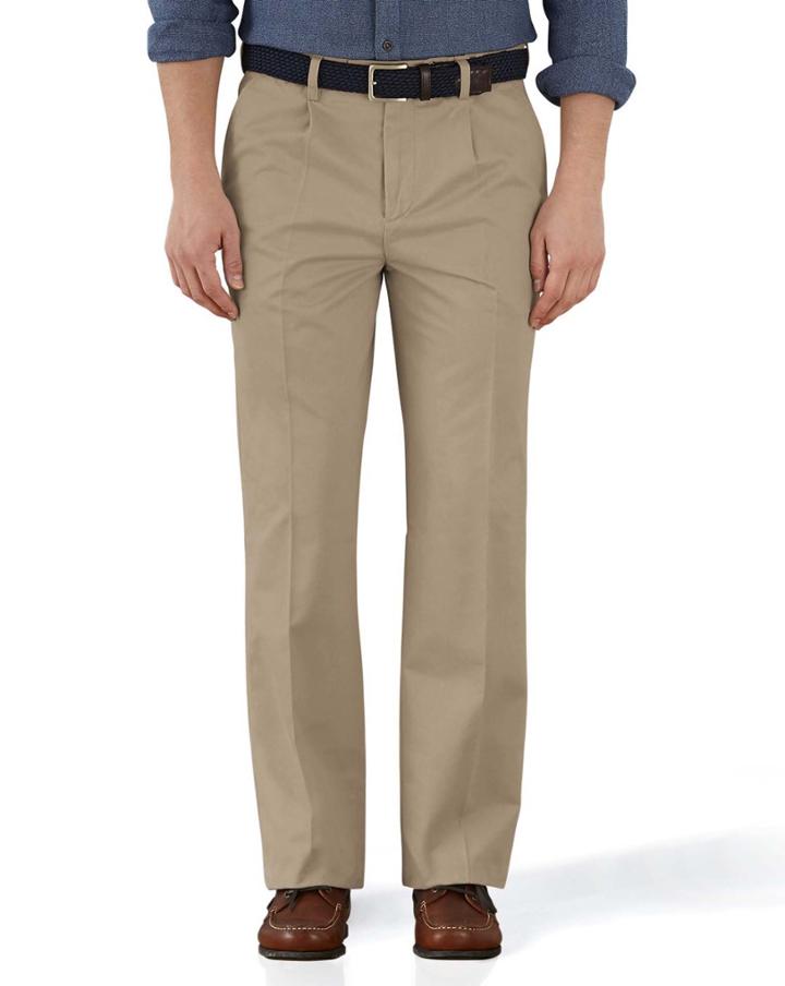  Stone Classic Fit Single Pleat Washed Cotton Chino Pants Size W32 L30 By Charles Tyrwhitt