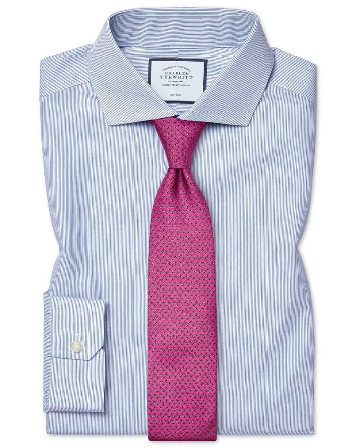  Super Slim Fit Non-iron Blue Stripe Tyrwhitt Cool Cotton Dress Shirt Single Cuff Size 15/33 By Charles Tyrwhitt