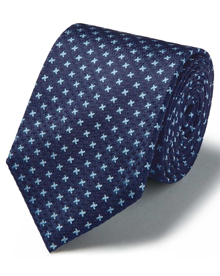  Blue Silk Three Colour Puppytooth Stain Resistant Tie By Charles Tyrwhitt