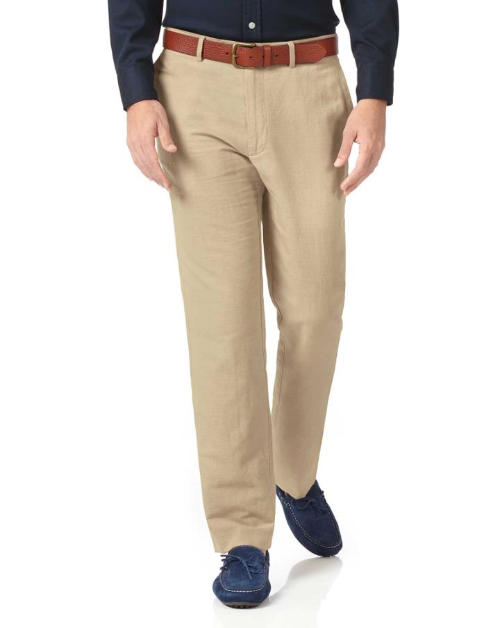  Stone Classic Fit Cotton/linen Tailored Pants Size W32 L34 By Charles Tyrwhitt