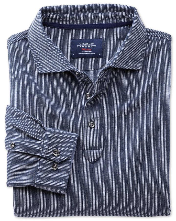 Charles Tyrwhitt Blue And White Birdseye Long Sleeve Cotton Polo Size Xxl By Charles Tyrwhitt