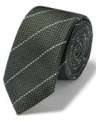  Olive And White Textured Stripe Slim Silk Tie By Charles Tyrwhitt