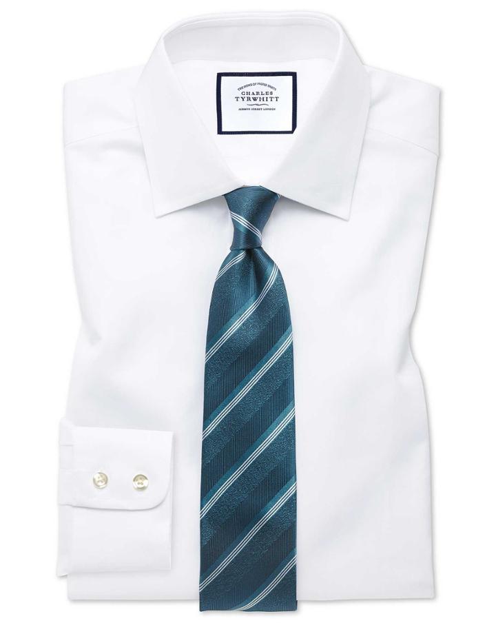  Classic Fit White Fine Herringbone Cotton Dress Shirt French Cuff Size 15/33 By Charles Tyrwhitt