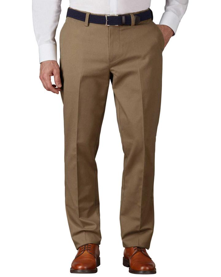 Charles Tyrwhitt Charles Tyrwhitt Tan Extra Slim Fit Flat Front Non-iron Cotton Chino Pants Size W30 L30