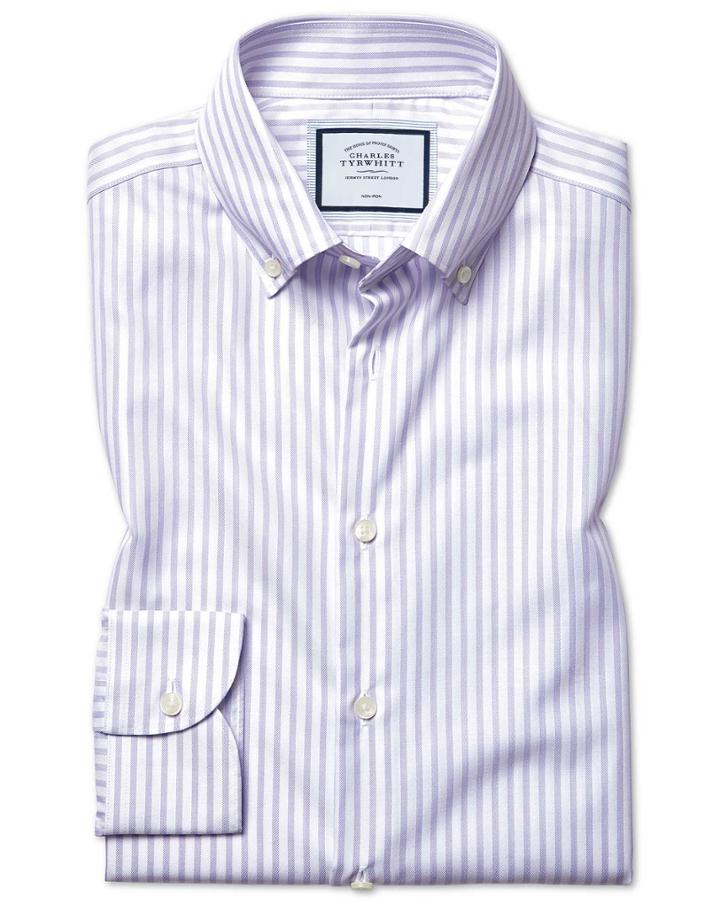  Extra Slim Fit Business Casual Non-iron Lilac Check Cotton Tencel Dress Shirt With Tencel&trade; Single Cuff Size 14.5/32 By Charles Tyrwhitt