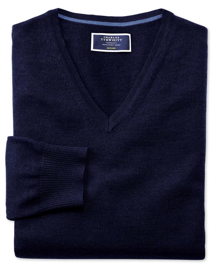 Charles Tyrwhitt Navy Merino Wool V-neck Sweater Size Large By Charles Tyrwhitt