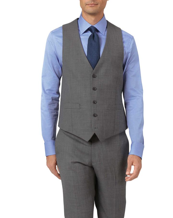  Light Grey Adjustable Fit Sharkskin Travel Suit Wool Vest Size W36 By Charles Tyrwhitt