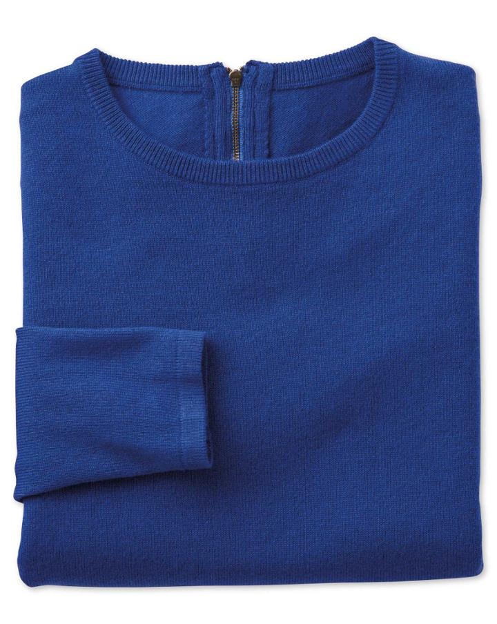 Charles Tyrwhitt Charles Tyrwhitt Royal Blue Merino Cashmere Zip Back Sweater Size 14
