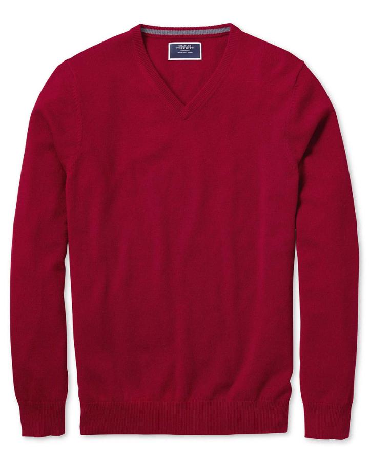  Red V-neck Cashmere Sweater Size Large By Charles Tyrwhitt